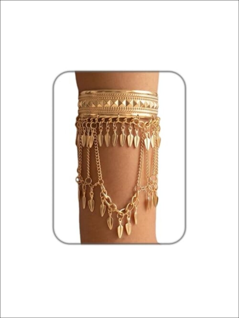 Gold Plated Boho Tassel Arm Cuff Bracelet Adjustable Open Bangle